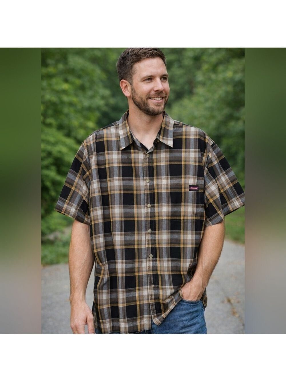 Dickies Plaid Button Up Shirt Men's - Brown Tan Black - Rugged Workwear Casual